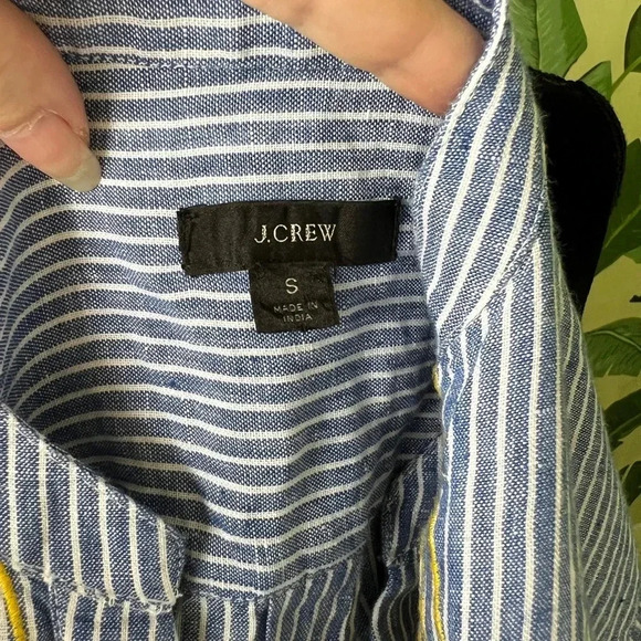 J Crew Blue Linen Striped Embroidered Tunic Top Size S - Picture 6 of 7